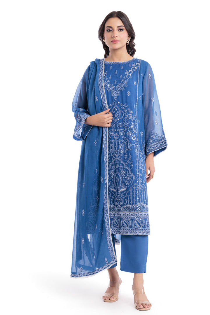 Chiffon Blue Stitched Suit - Bonanza