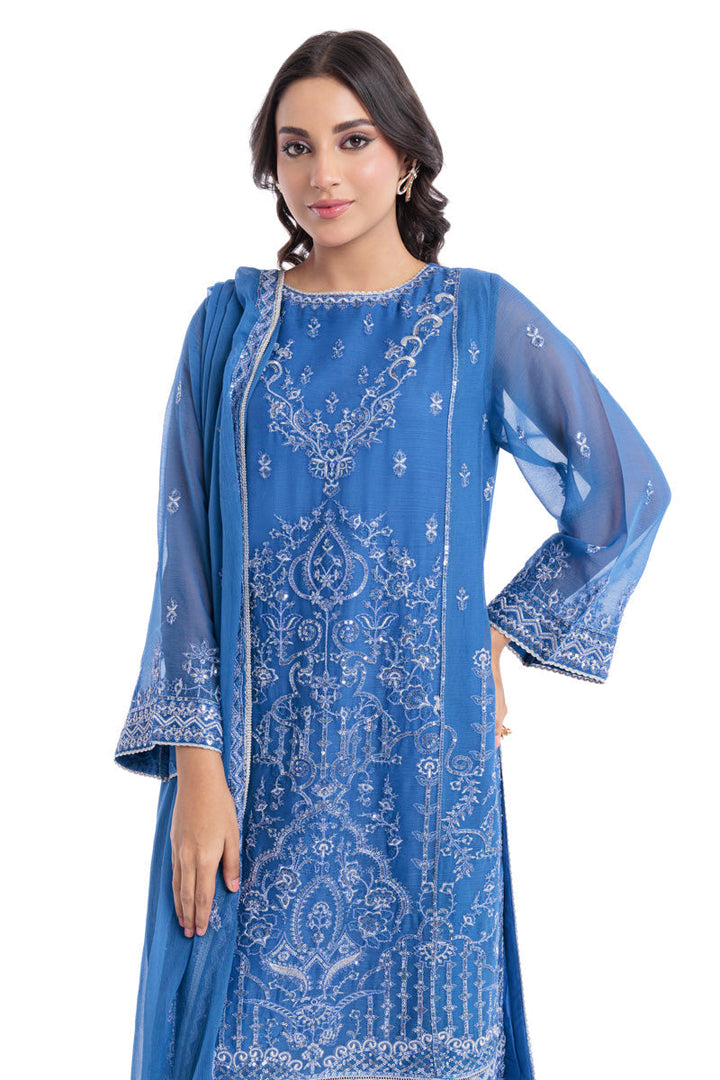 Chiffon Blue Stitched Suit - Bonanza