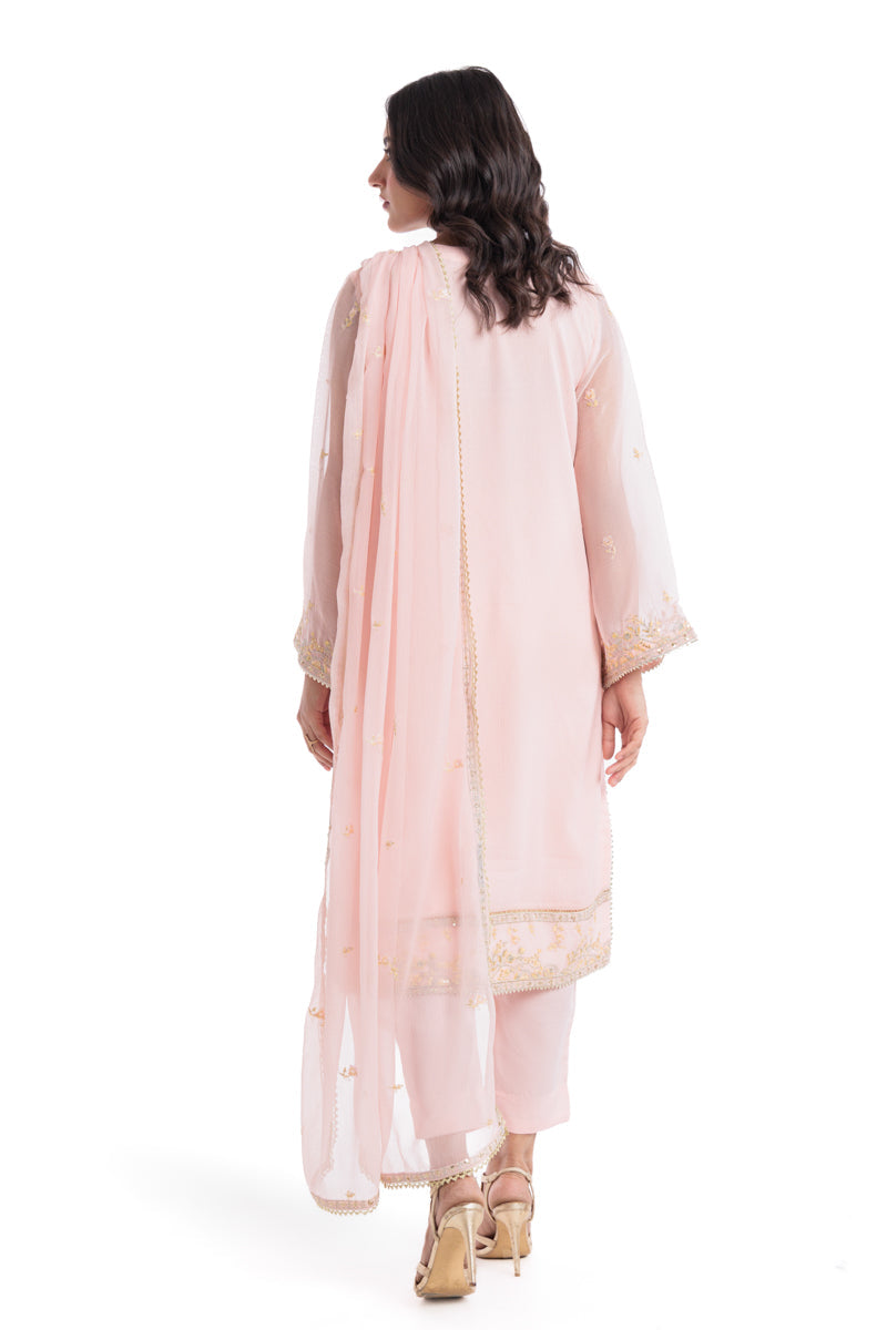 Chiffon Light Pink Stitched Suit - Bonanza