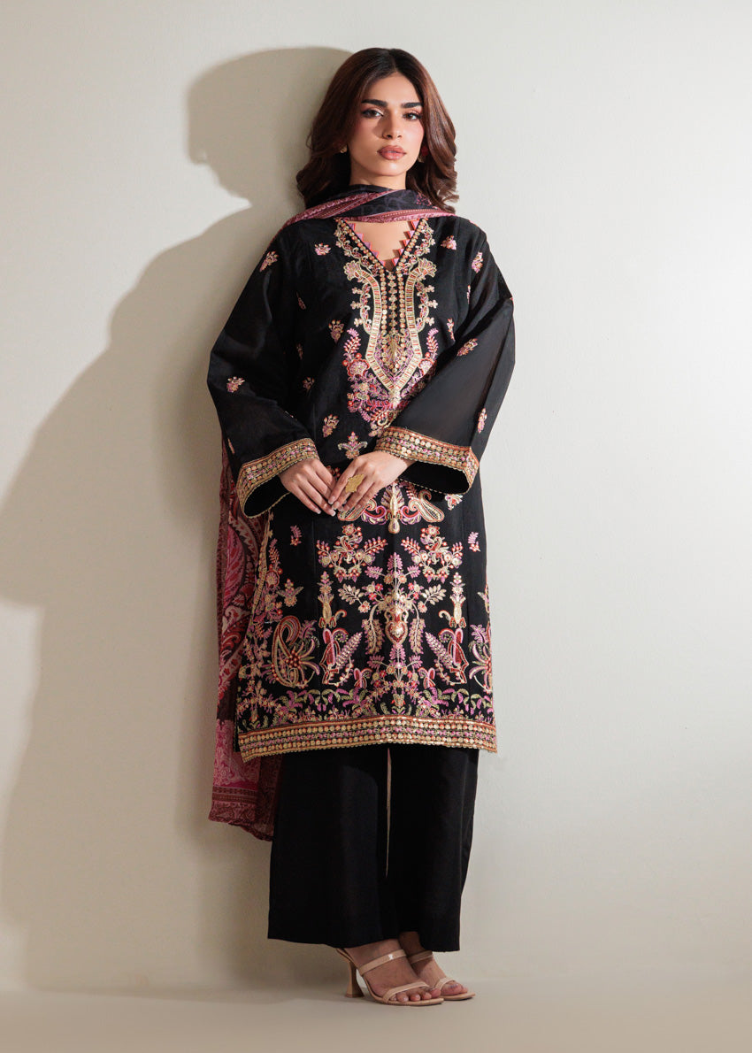 Khaddi Black Stitched Suit - Bonanza