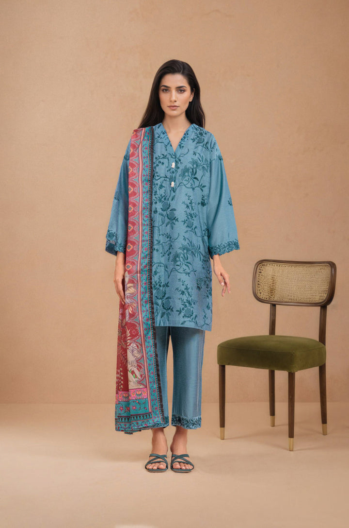 Cotton Silk Classic Blue Stitched Suit - Bonanza