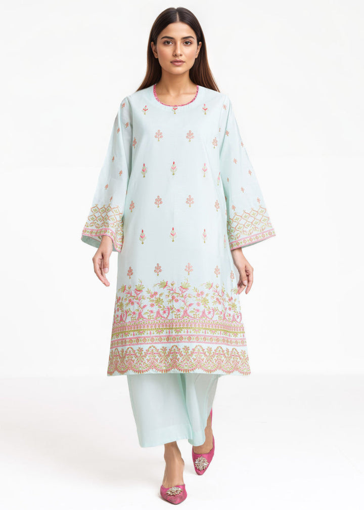 Cotton Silk Blue Stitched Suit - Bonanza