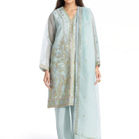 Textured Net Sea Green Stitched Suit - Bonanza