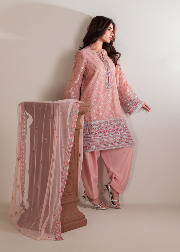 Jacquard Pink Stitched Suit - Bonanza