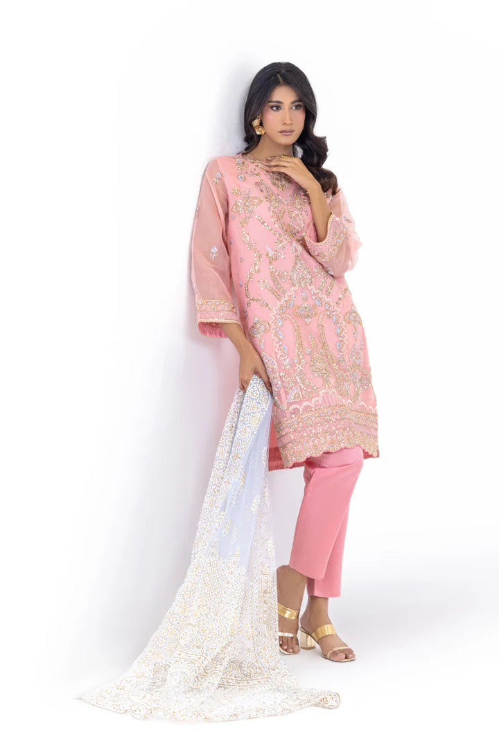 Textured Pink Stitched Suit - Bonanza
