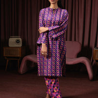 Cambric Purple Stitched kurti - Bonanza
