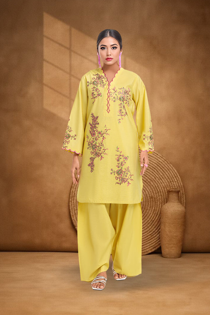 Cotton Silk Lime Stitched Suit - Bonanza