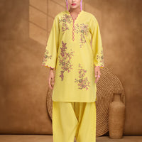 Cotton Silk Lime Stitched Suit - Bonanza