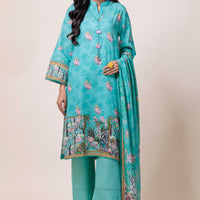 Dyed Cambric Embroidered Sea Green Stitched Suit - Bonanza