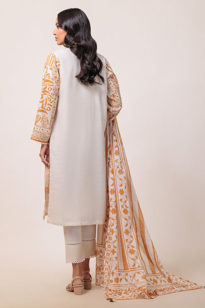 Printed Textured Cambric White Stitched Suit - Bonanza