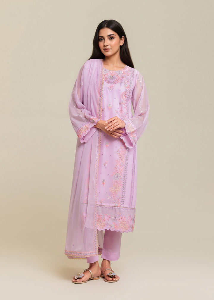 Chiffon Lilac Stitched Suit - Bonanza