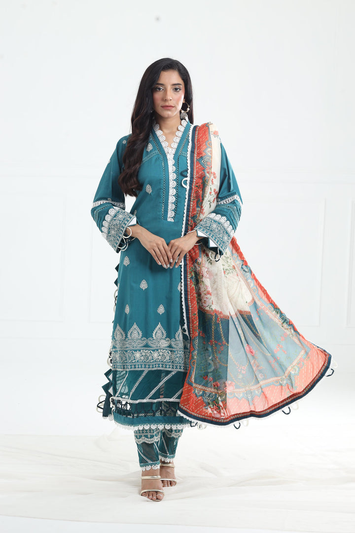 Embroidered Chikankari Ferozi Stitched Suit - Zellbury