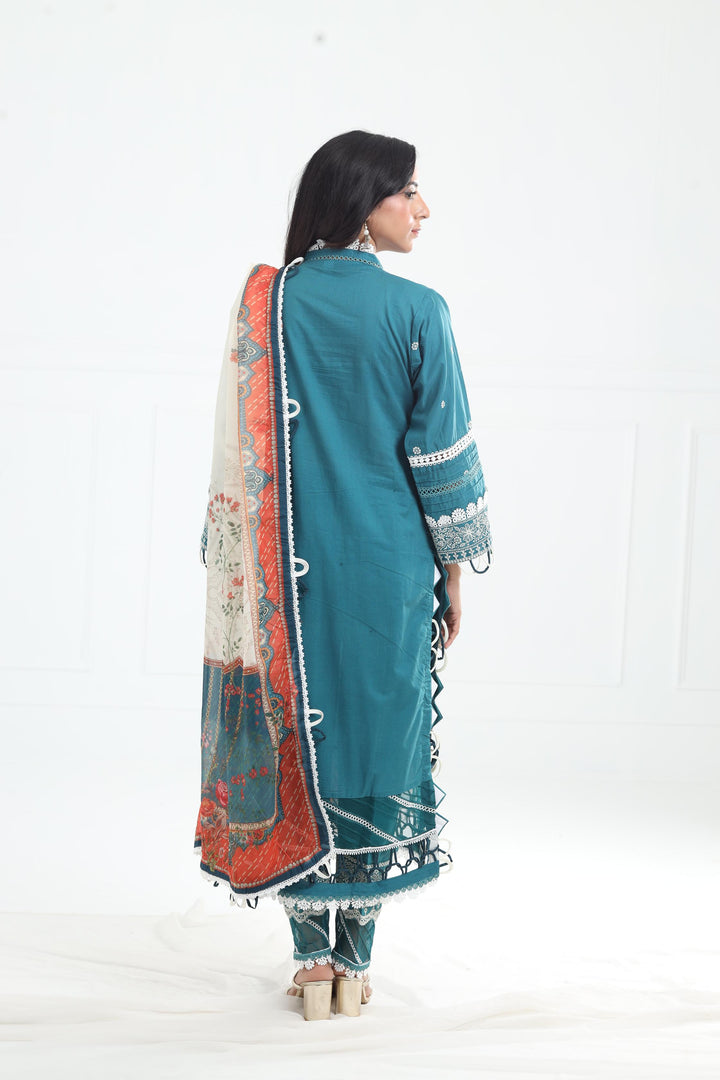 Embroidered Chikankari Ferozi Stitched Suit - Zellbury