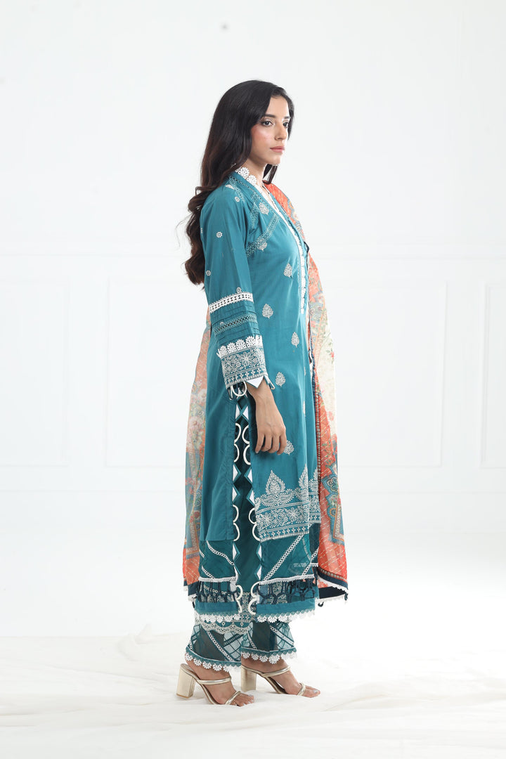 Embroidered Chikankari Ferozi Stitched Suit - Zellbury