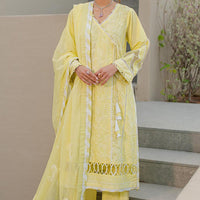 Embroidered Chikankari Yellow Stitched Suit - Zellbury