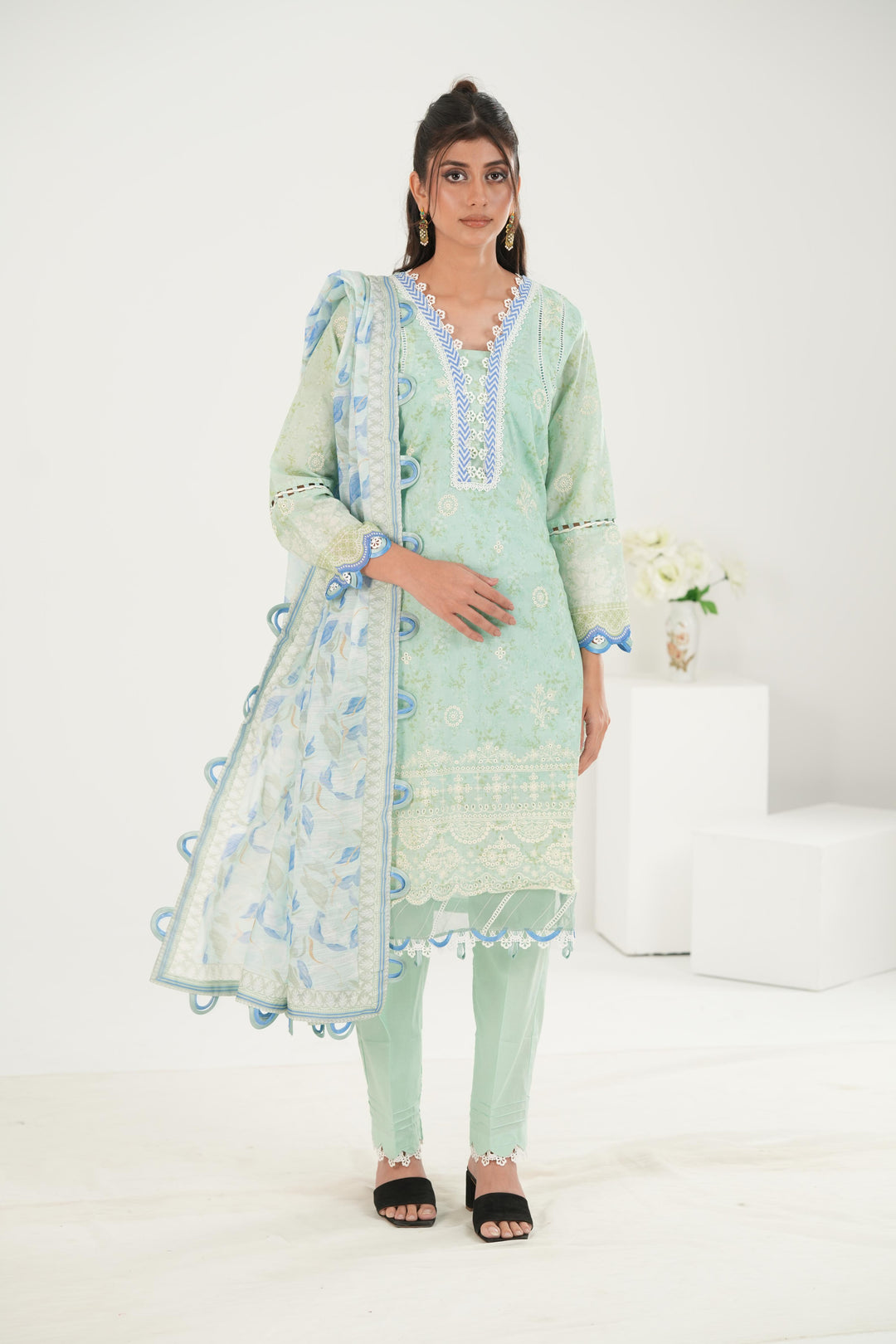 Embroidered Lawn Mint Stitched Suit - Zellbury