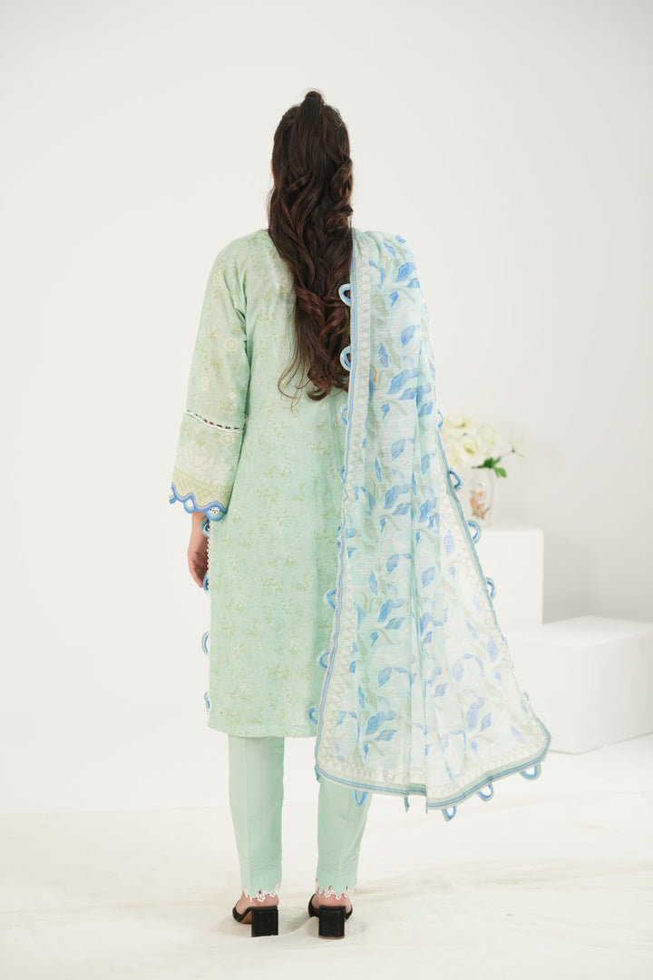 Embroidered Lawn Mint Stitched Suit - Zellbury