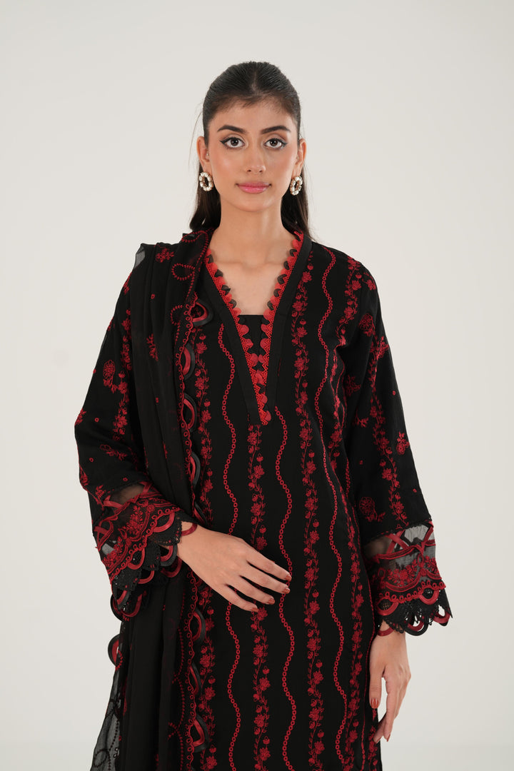 Embroidered Lawn Black Stitched Suit - Zellbury