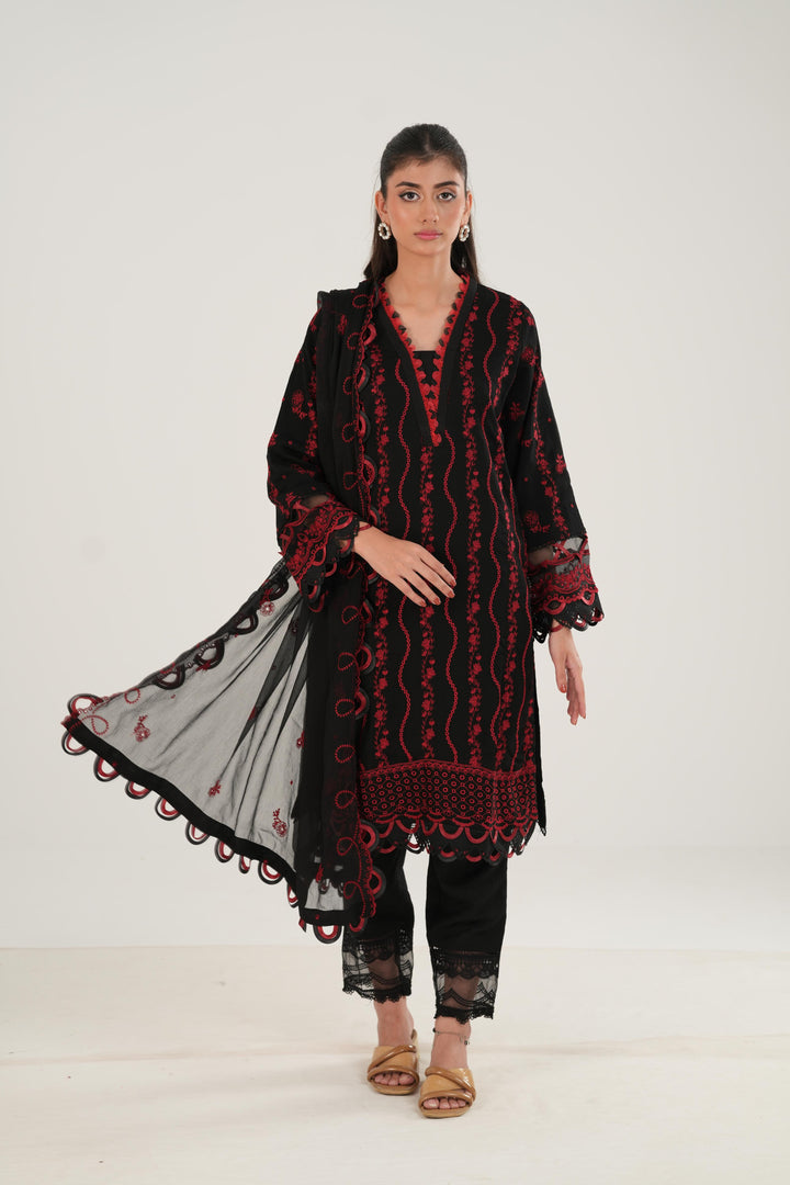 Embroidered Lawn Black Stitched Suit - Zellbury