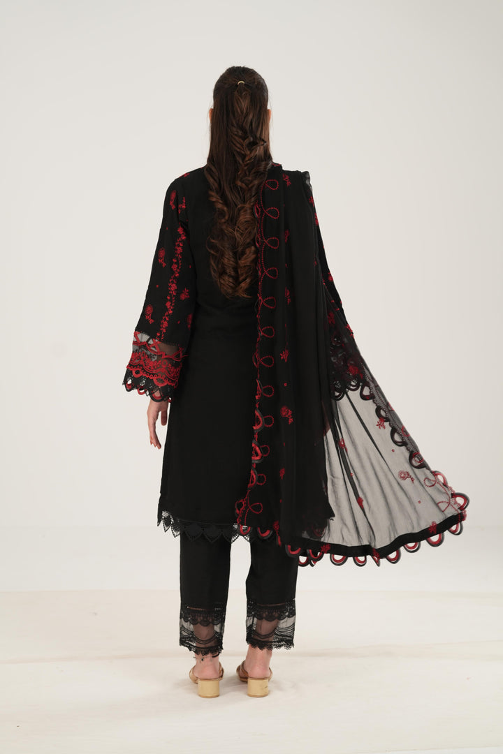 Embroidered Lawn Black Stitched Suit - Zellbury