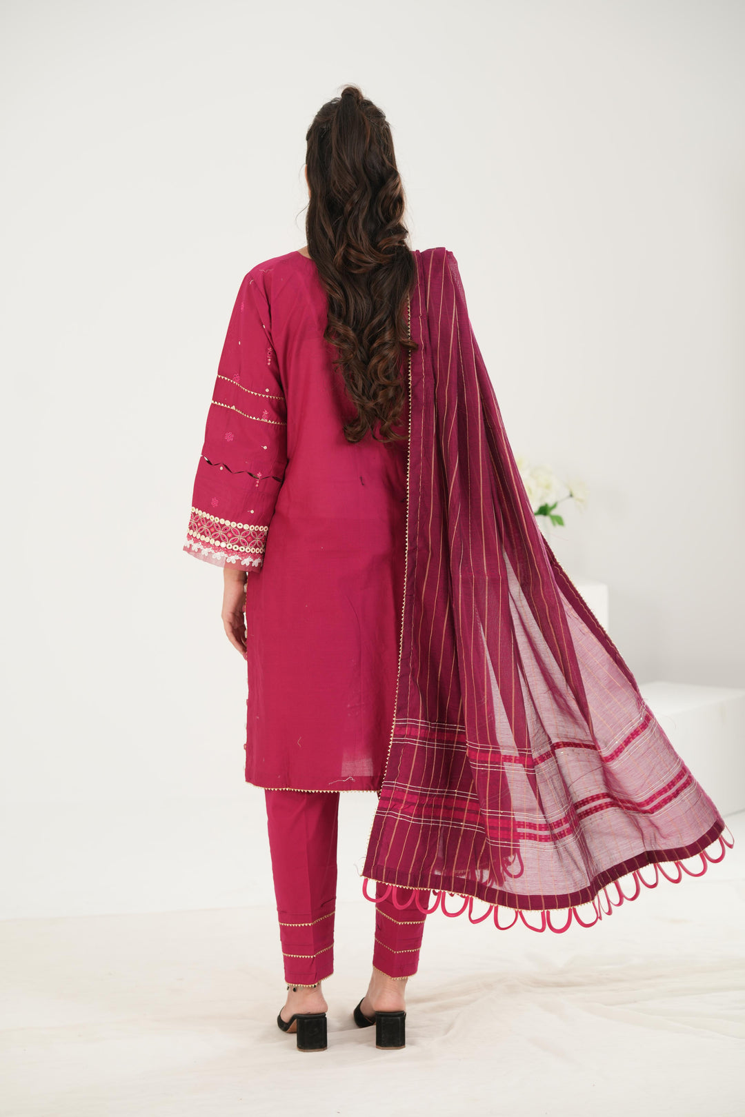 Embroidered Lawn Hot Pink Stitched Suit - Zellbury