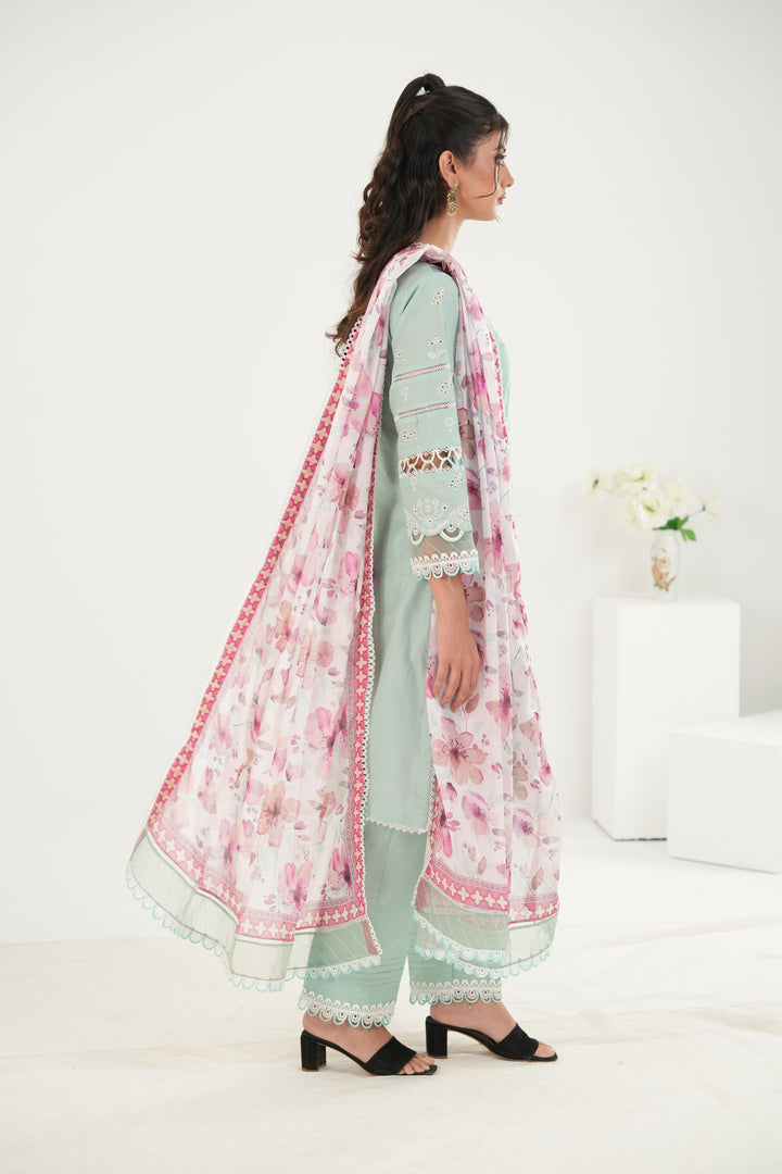 Embroidered Lawn Mint Stitched Suit - Zellbury