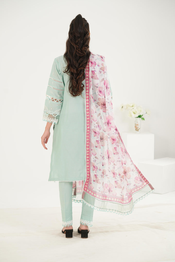 Embroidered Lawn Mint Stitched Suit - Zellbury