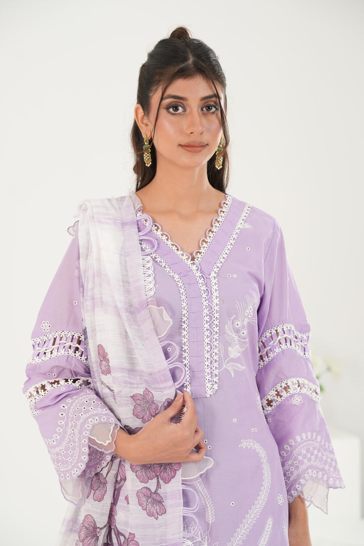 Embroidered Lawn Lilac Stitched Suit - Zellbury