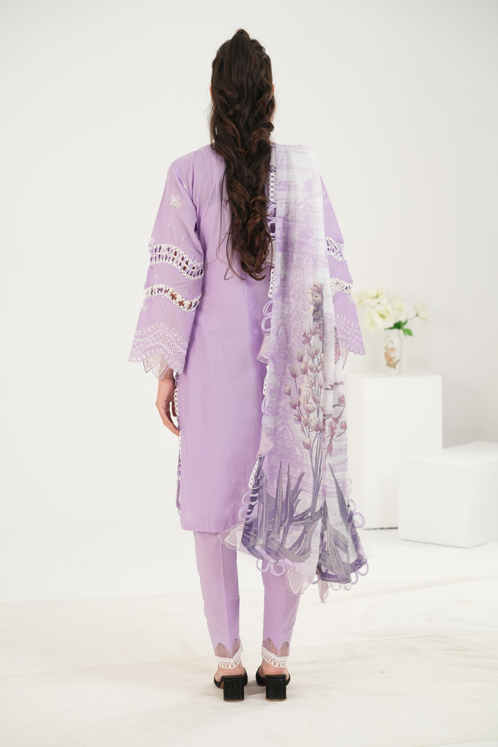 Embroidered Lawn Lilac Stitched Suit - Zellbury