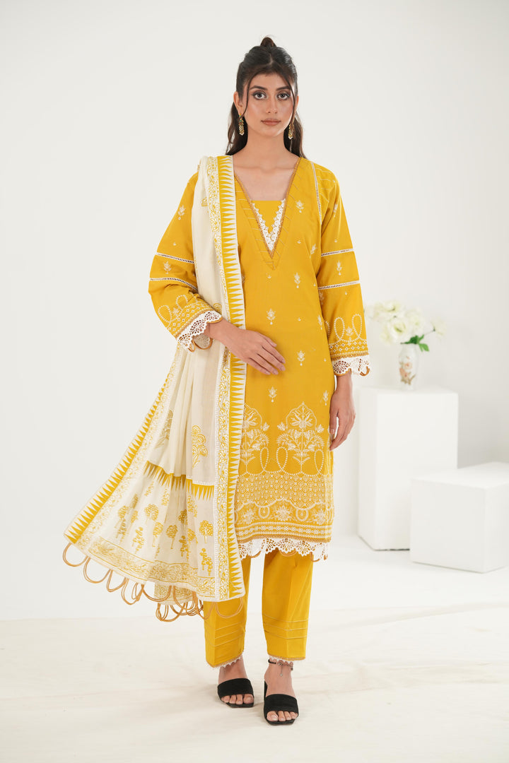 Embroidered Lawn Fawn Stitched Suit - Zellbury