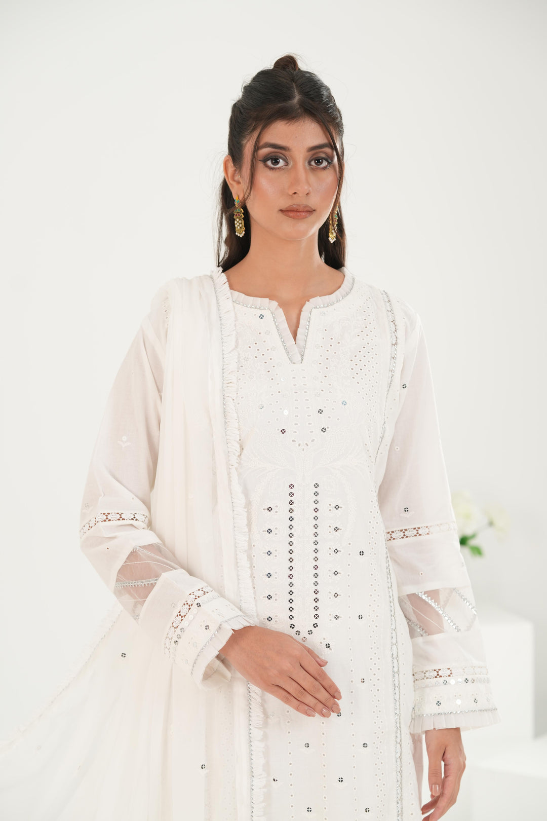Embroidered Lawn White Stitched Suit - Zellbury
