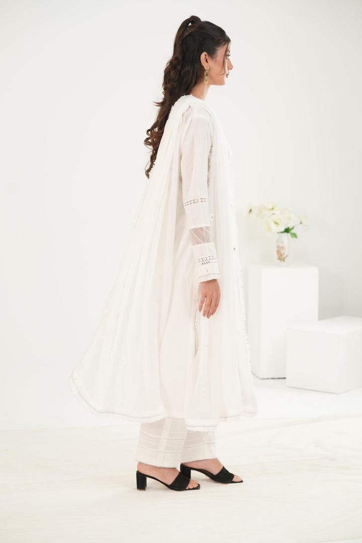 Embroidered Lawn White Stitched Suit - Zellbury