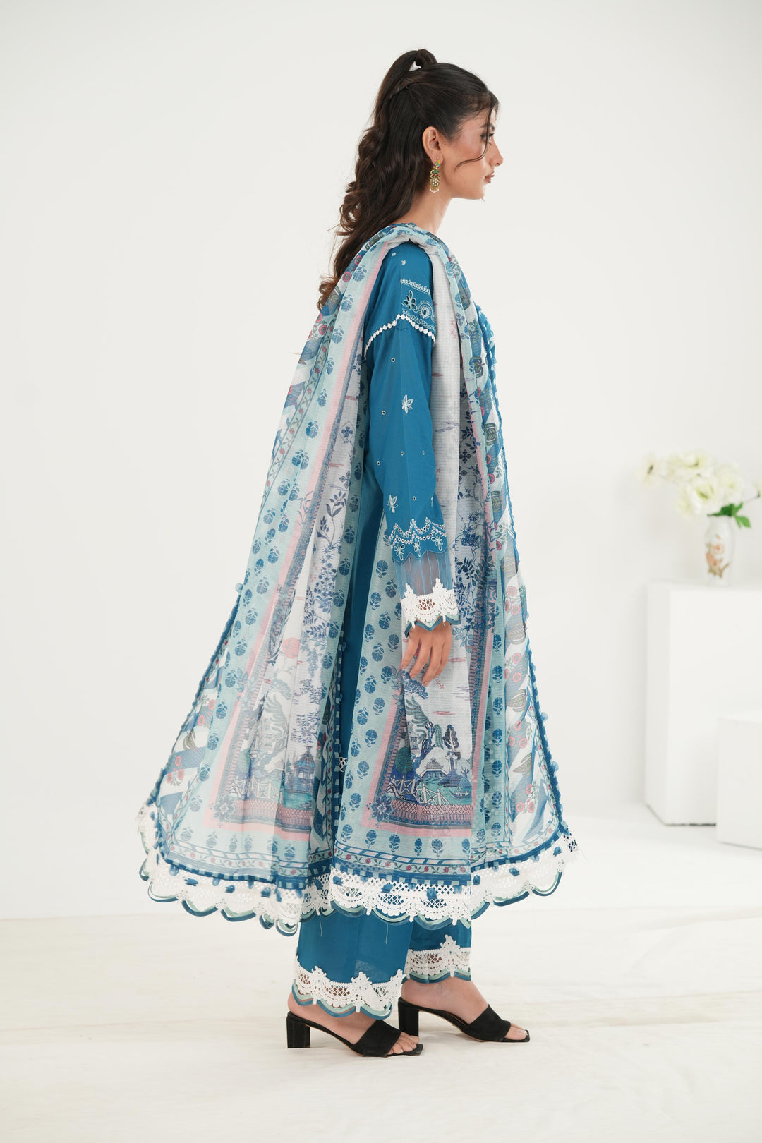 Embroidered Lawn Blue Stitched Suit - Zellbury