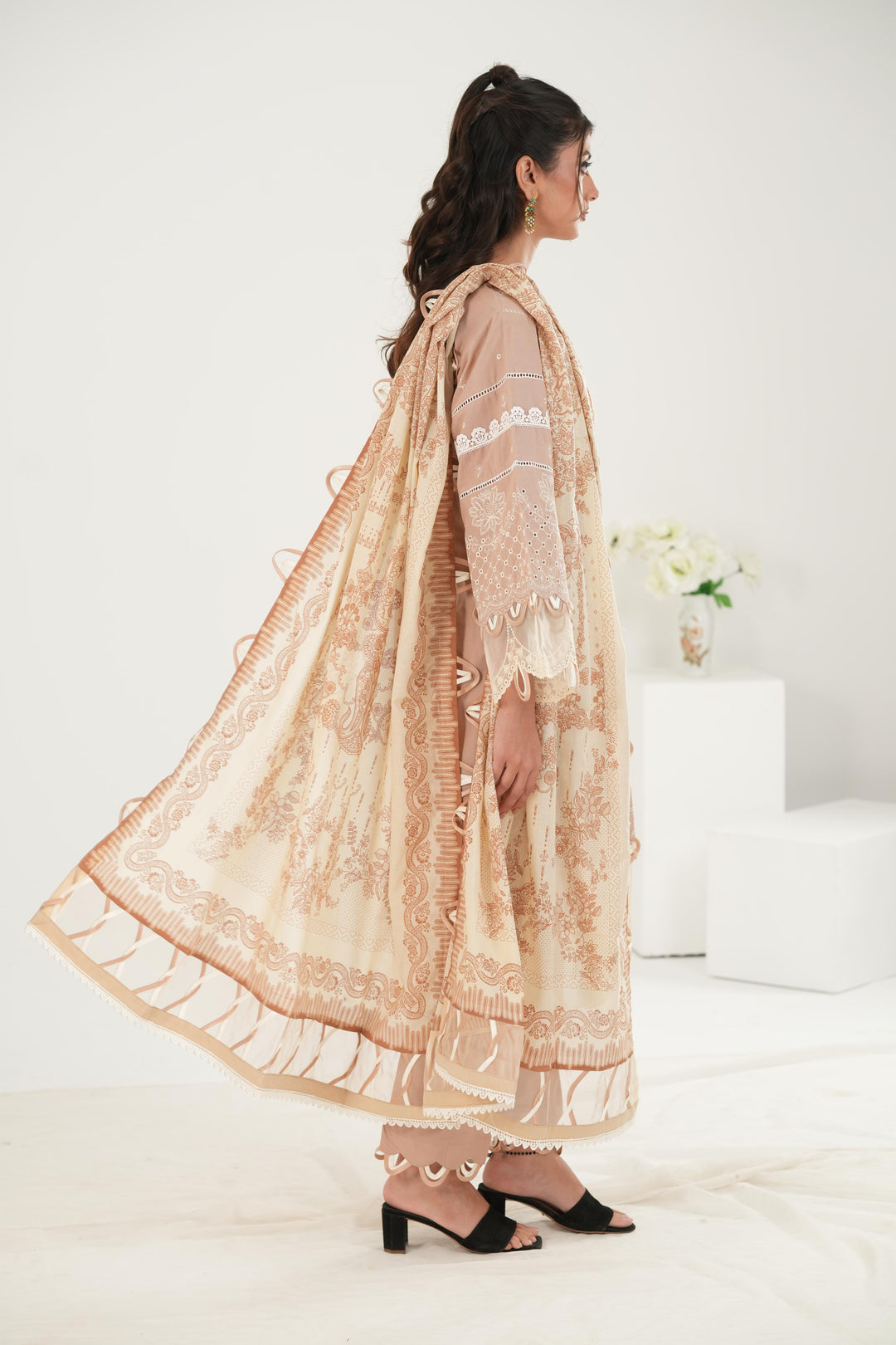 Embroidered Lawn Sand Stitched Suit - Zellbury