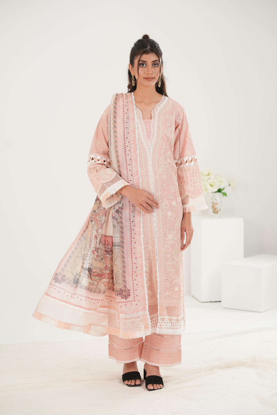 Embroidered Lawn Mauve Stitched Suit - Zellbury