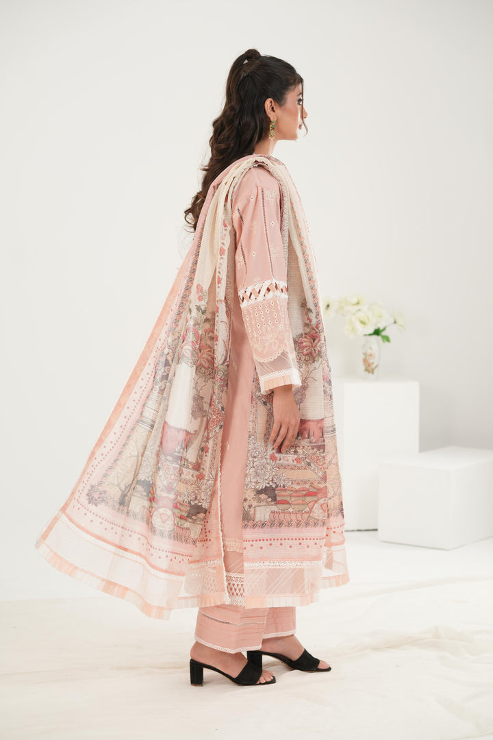 Embroidered Lawn Mauve Stitched Suit - Zellbury