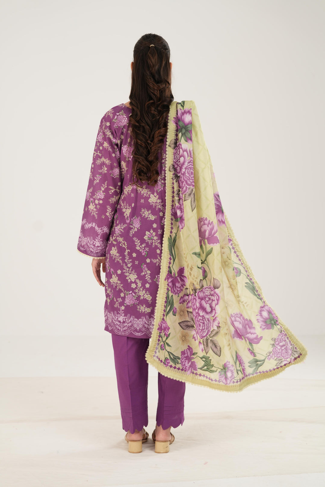 Lawn Purple Stitched Suit - Zellbury