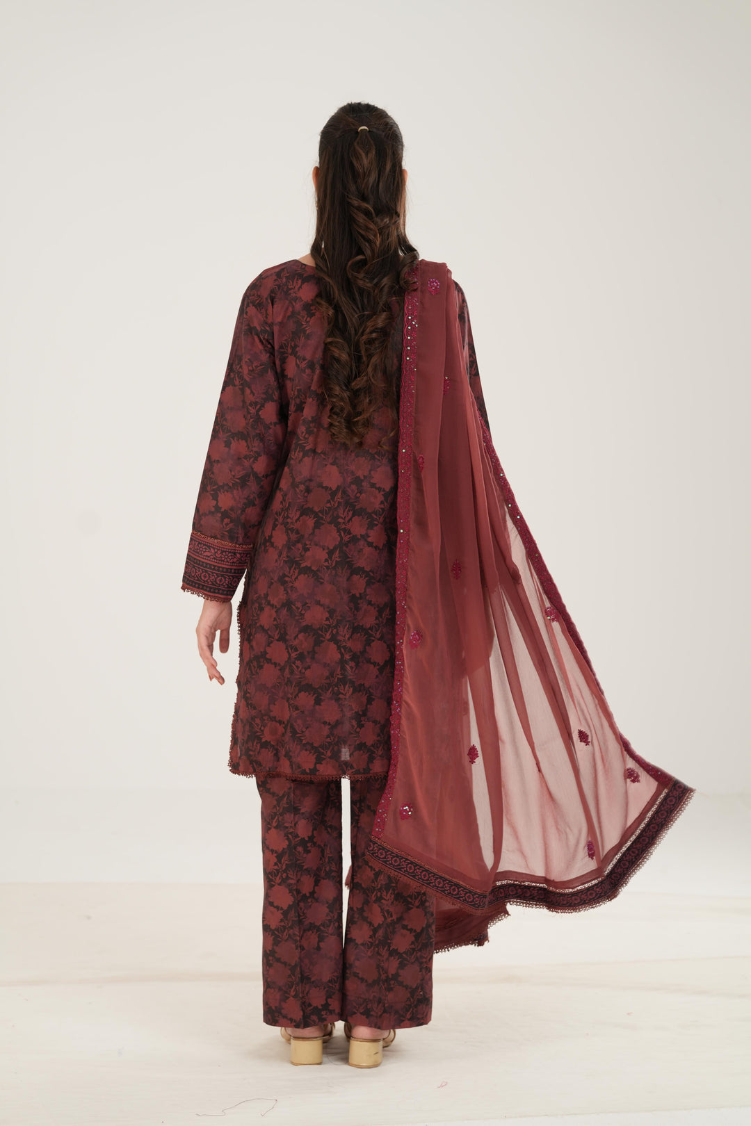 Lawn Maroon Stitched Suit - Zellbury