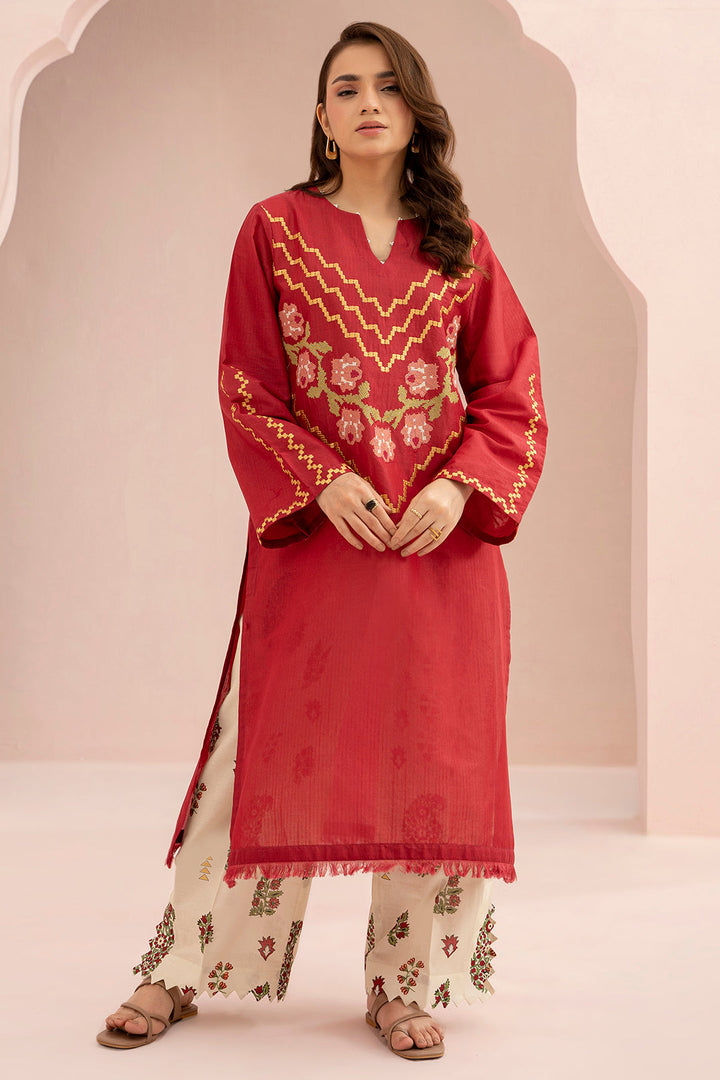 Lawn Red Stitched Suit - Zellbury