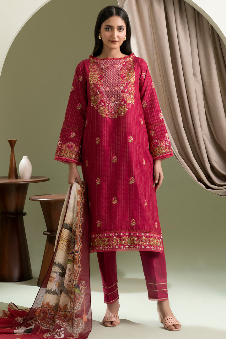 Lawn Red Stitched Suit - Zellbury