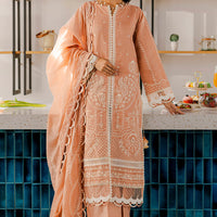 Embroidered Lawn Peach Stitched Suit - Zellbury
