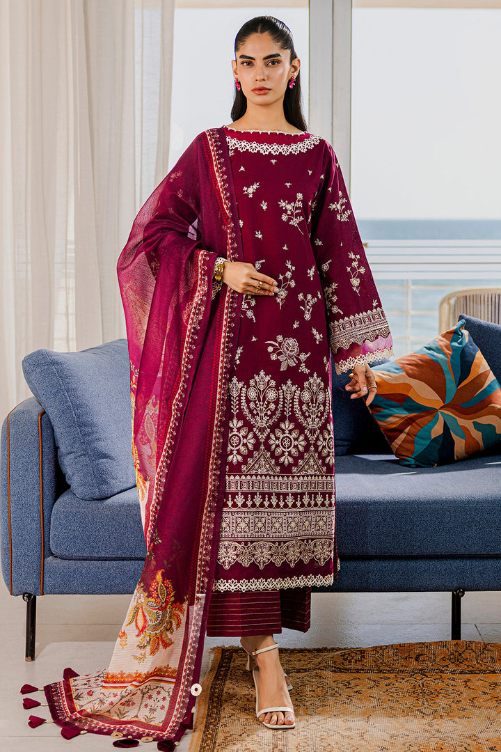 Embroidered Lawn Magenta Stitched Suit - Zellbury