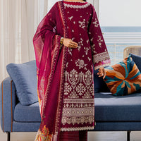 Embroidered Lawn Magenta Stitched Suit - Zellbury