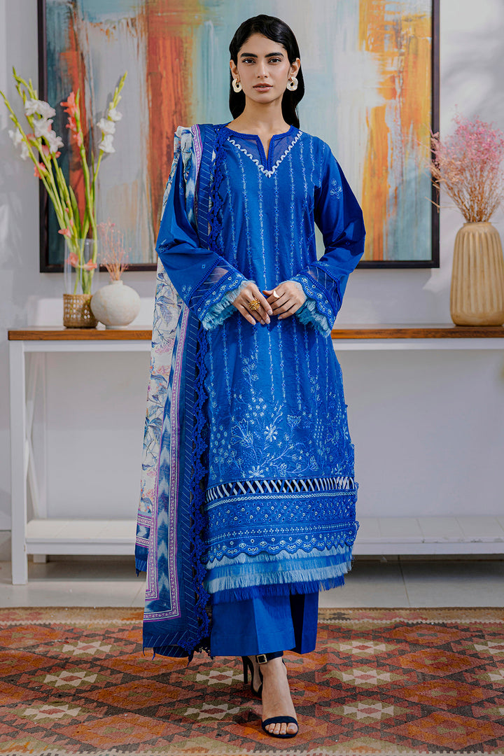 Embroidered Lawn Blue Stitched Suit - Zellbury