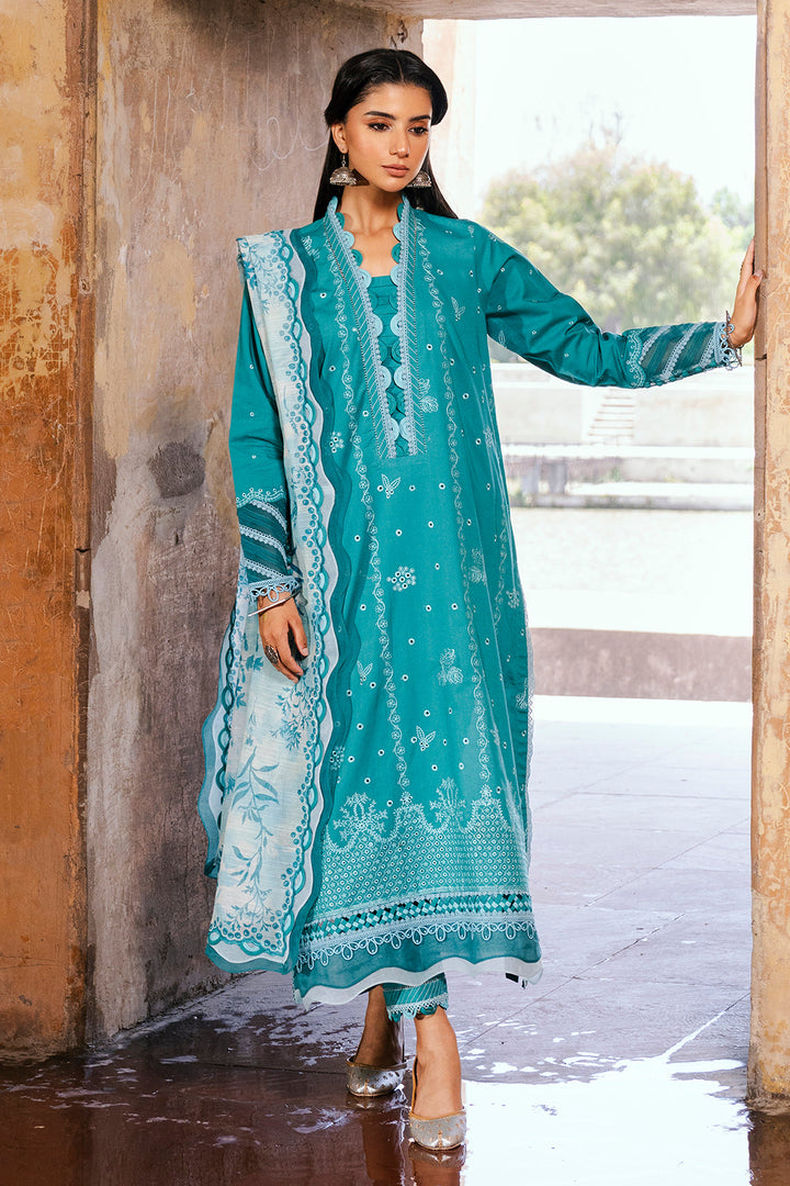 Embroidered Lawn Teal & Grey Stitched Suit - Zellbury