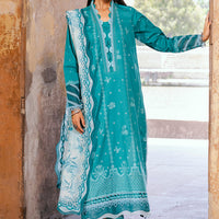 Embroidered Lawn Teal & Grey Stitched Suit - Zellbury