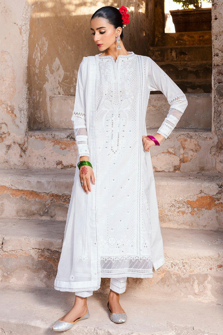 Embroidered Lawn White Stitched Suit - Zellbury