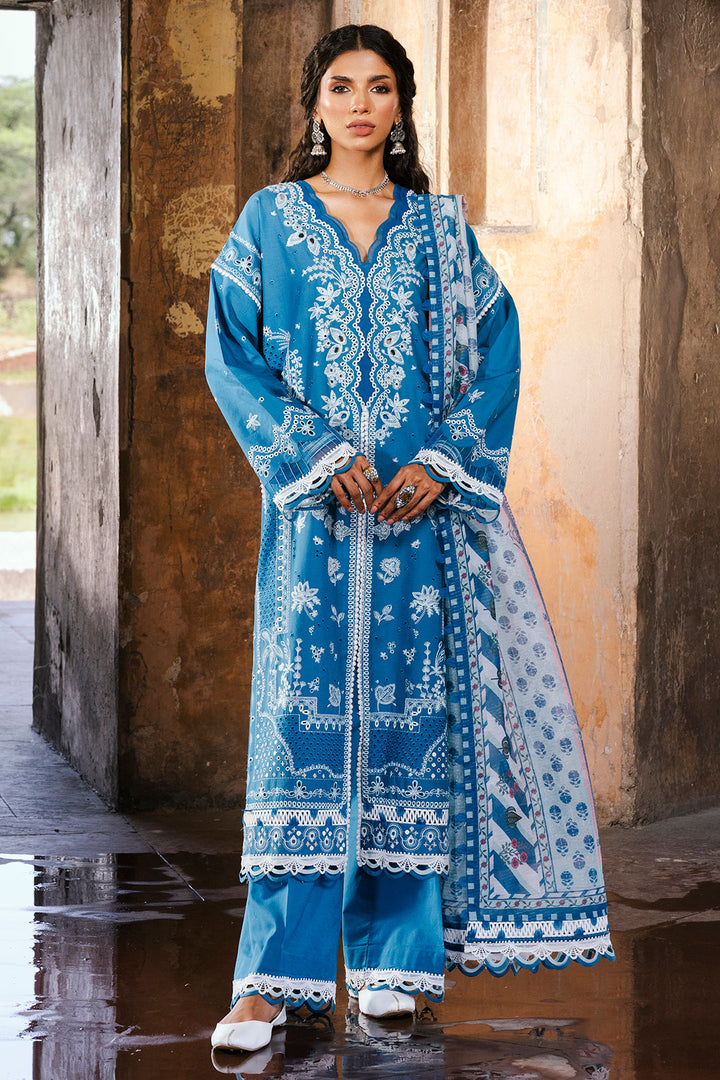 Embroidered Lawn Blue Stitched Suit - Zellbury