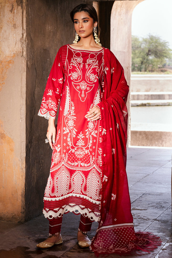 Embroidered Lawn Red Stitched Suit - Zellbury