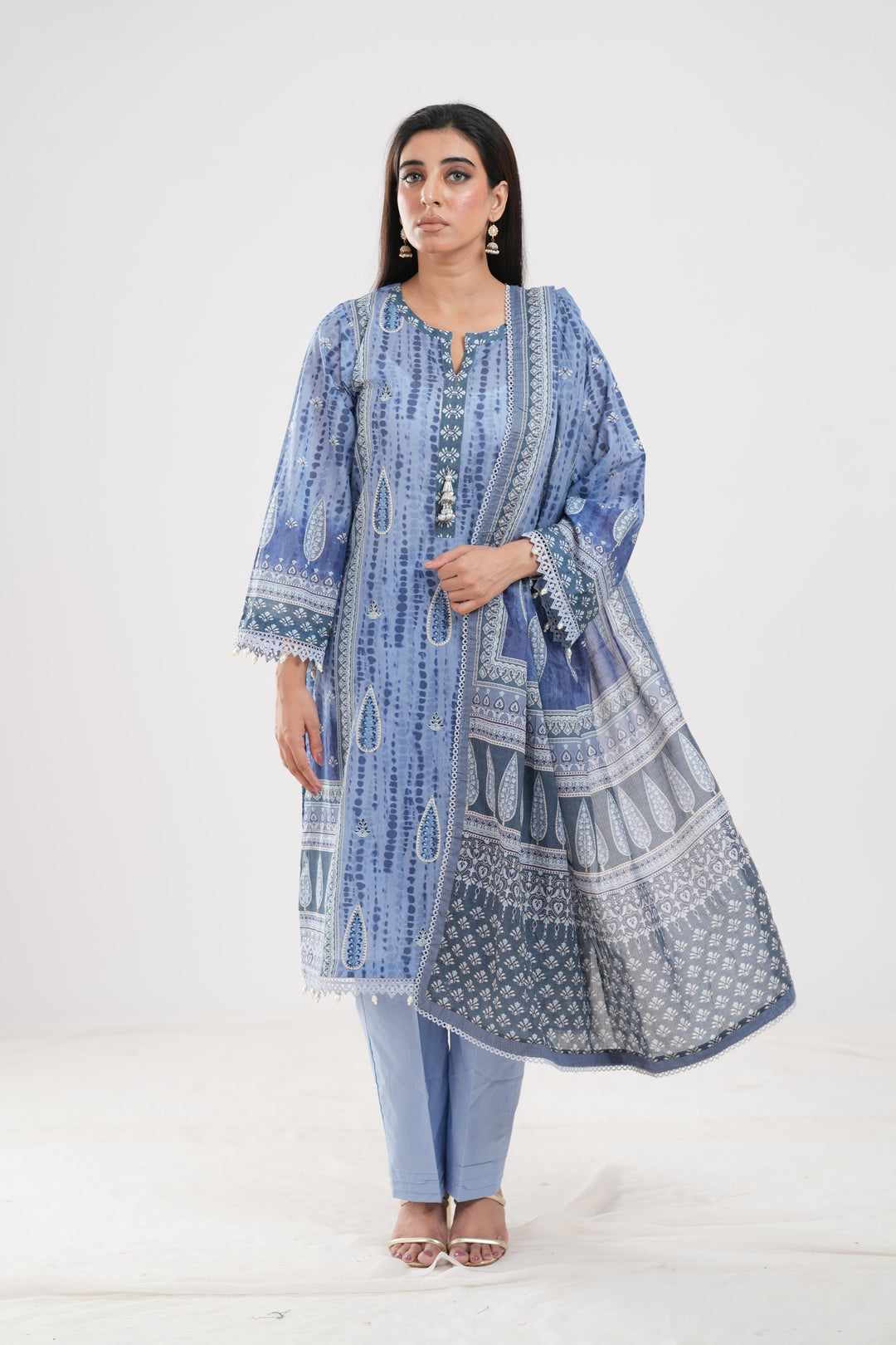 Lawn Blue Stitched Suit - Zellbury